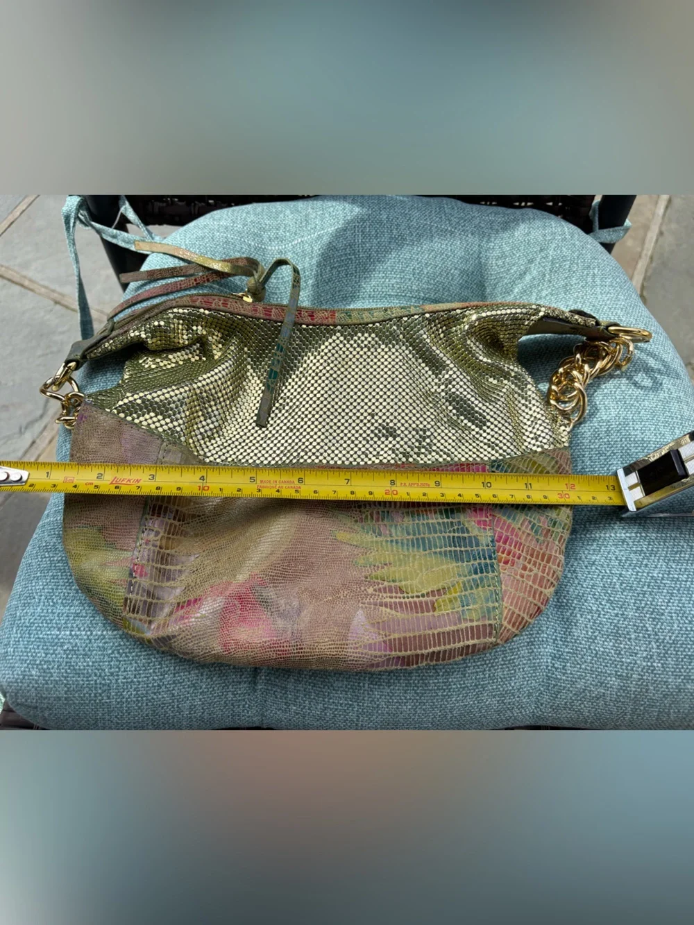 Vintage Whiting & Davis Gold and Green tone Snakeskin Mesh Shoulder Bag - Picture 6 of 7